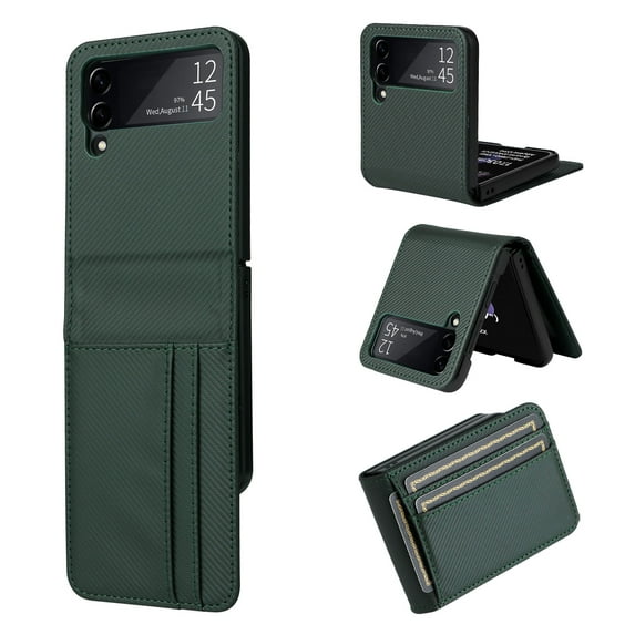 Mantto Galaxy Z Flip 3 Wallet Case with Card Slots, PU Leather Drop Protection Shock-absorbing Lightweight Scratch Resistant Plastic Protective Case Cover for Samsung Galaxy Z Flip 3 2021 5G, Green