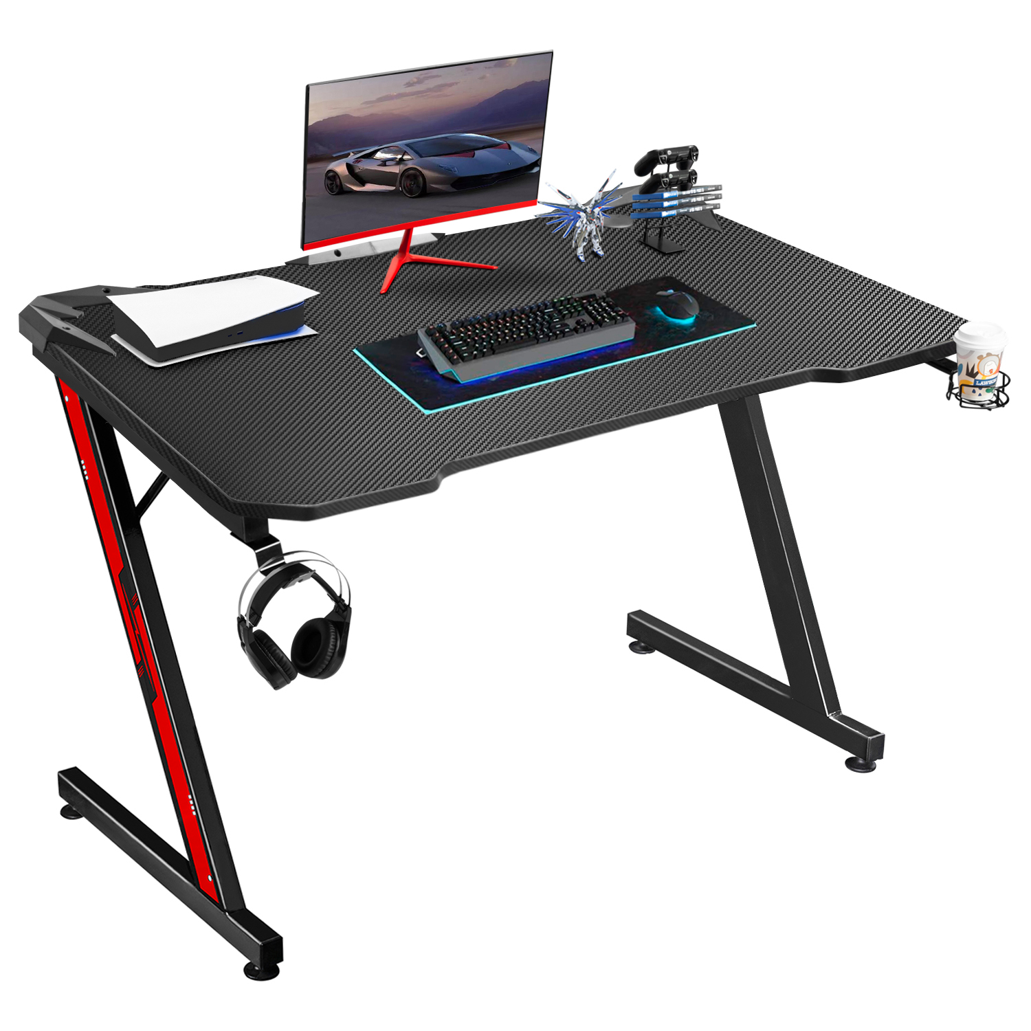 Gamer Tables Pro Carbon Coated With Monitor Stand Controller Stand Cup Holder Headphone Hook Gaming Desk Black 55 Z Shaped Computer Gaming Desk Furniture Home Kitchen Rayvoltbike Com