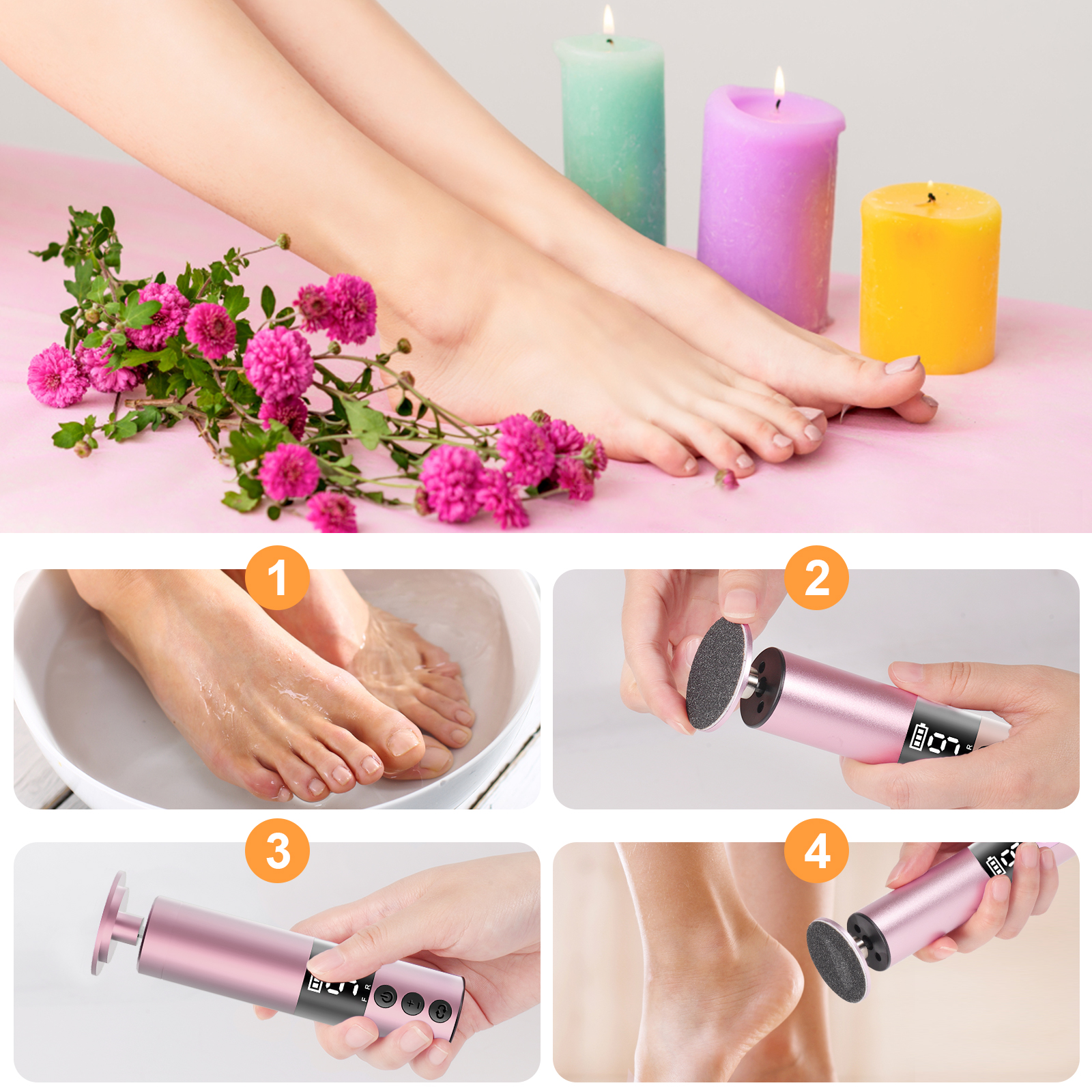 Eurhowing Electric Foot Callus Remover, Rechargeable Foot File with 20 Sandpaper Disks, Portable Pedicure Tools for Hard Skin, Pink