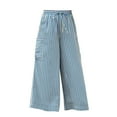 thumbnail image 7 of Blue Women's Casual Pants, Women Drawstring Striped Pants Loose Wide Leg Pants Casual Palazzo Pants Trousers With Pockets,Women's Casual Pants M, 7 of 7