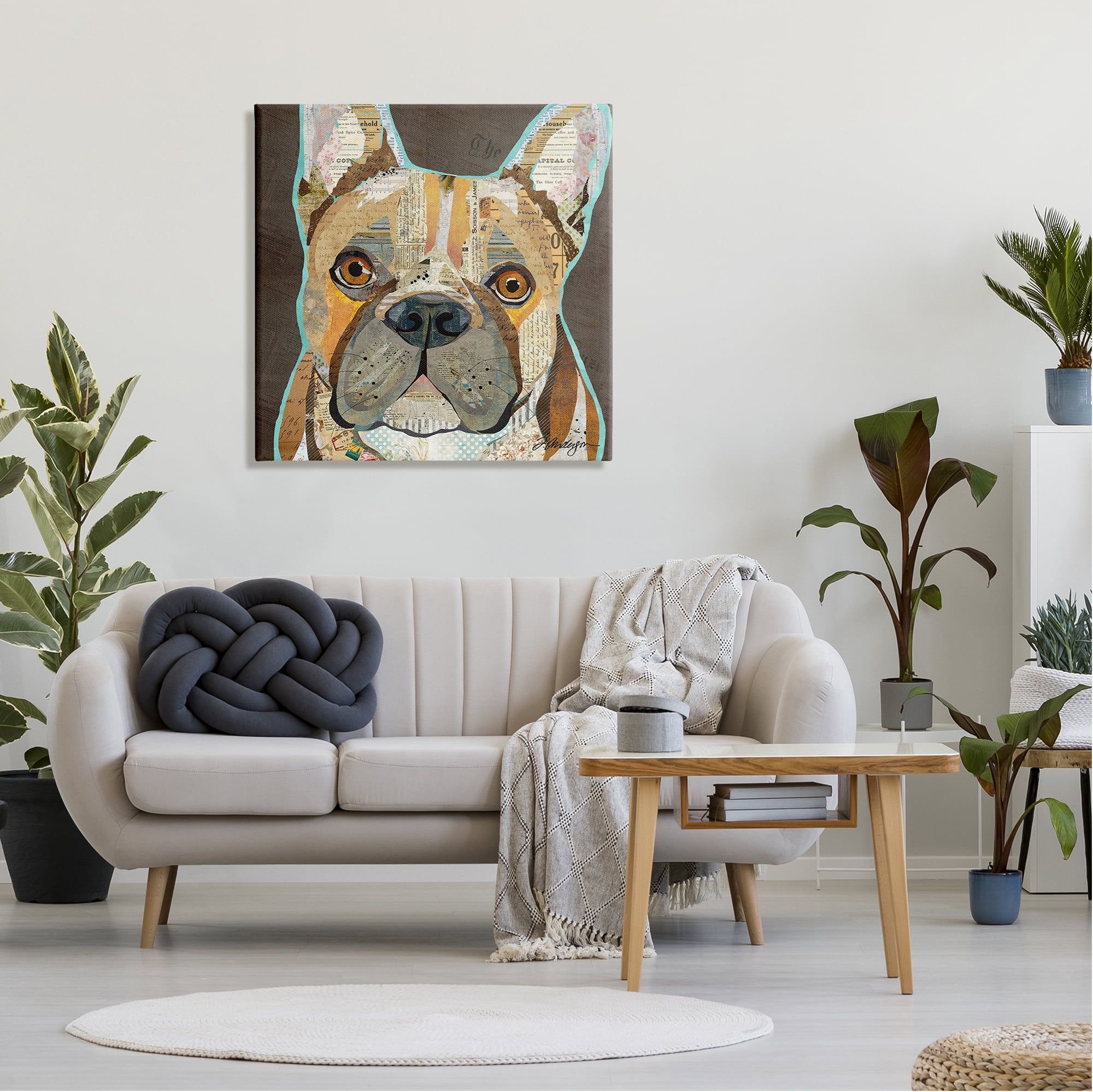 Stupell Industries Mixed Ephemera Animal Collage French Bulldog Portrait Graphic Art Gallery Wrapped Canvas Print Wall Art, Design by Traci Anderson