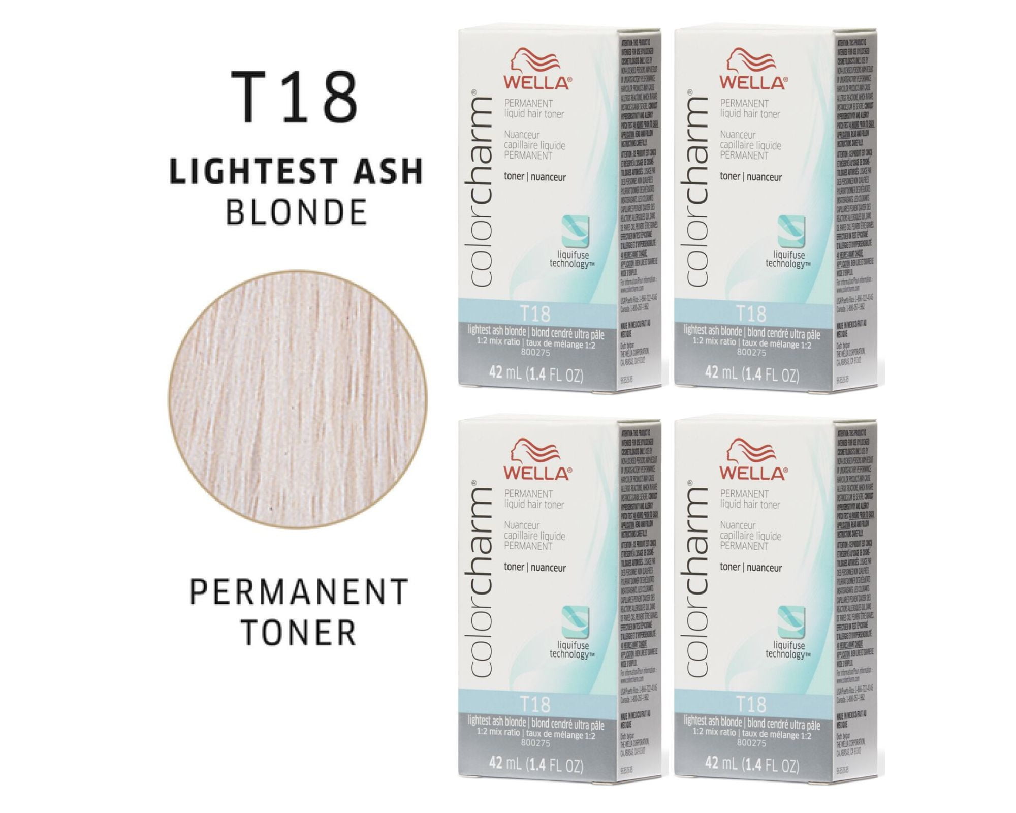 Wella - Color Charm T18 Permanent Liquid Hair Toner (42ml/1.4oz each.) - 4 Packs