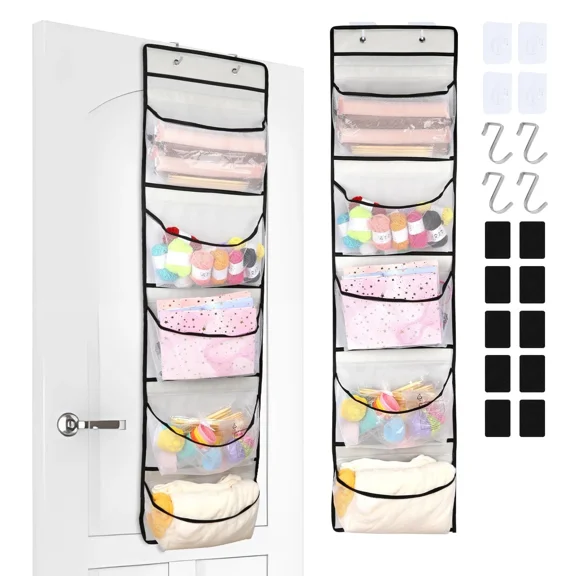 2 Pcs Hanging Organiser With Fastening, Adhesive Hooks And S-Hooks, Door Organis