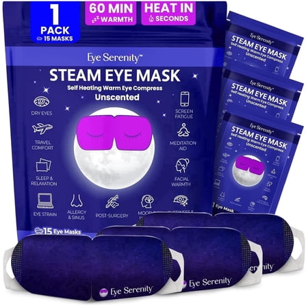 Eye Serenity Steam Eye Mask, Heated Eye Mask, Self Heating Warm Compress for Dry Eyes, Fast Relief for Stye, Puffy Sensitive Eyes, Moist Heat, Gift for Women and Men - Unscented