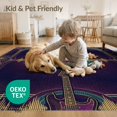 thumbnail image 4 of ODIKA 9'x12' Washable Area Rug Low Pile, Flatwoven, Gold Guitar Rock Music Themed Print Record Electric Sound Waves and Medallion for Great Room, Indoor Concept, Large Living, 4 of 7