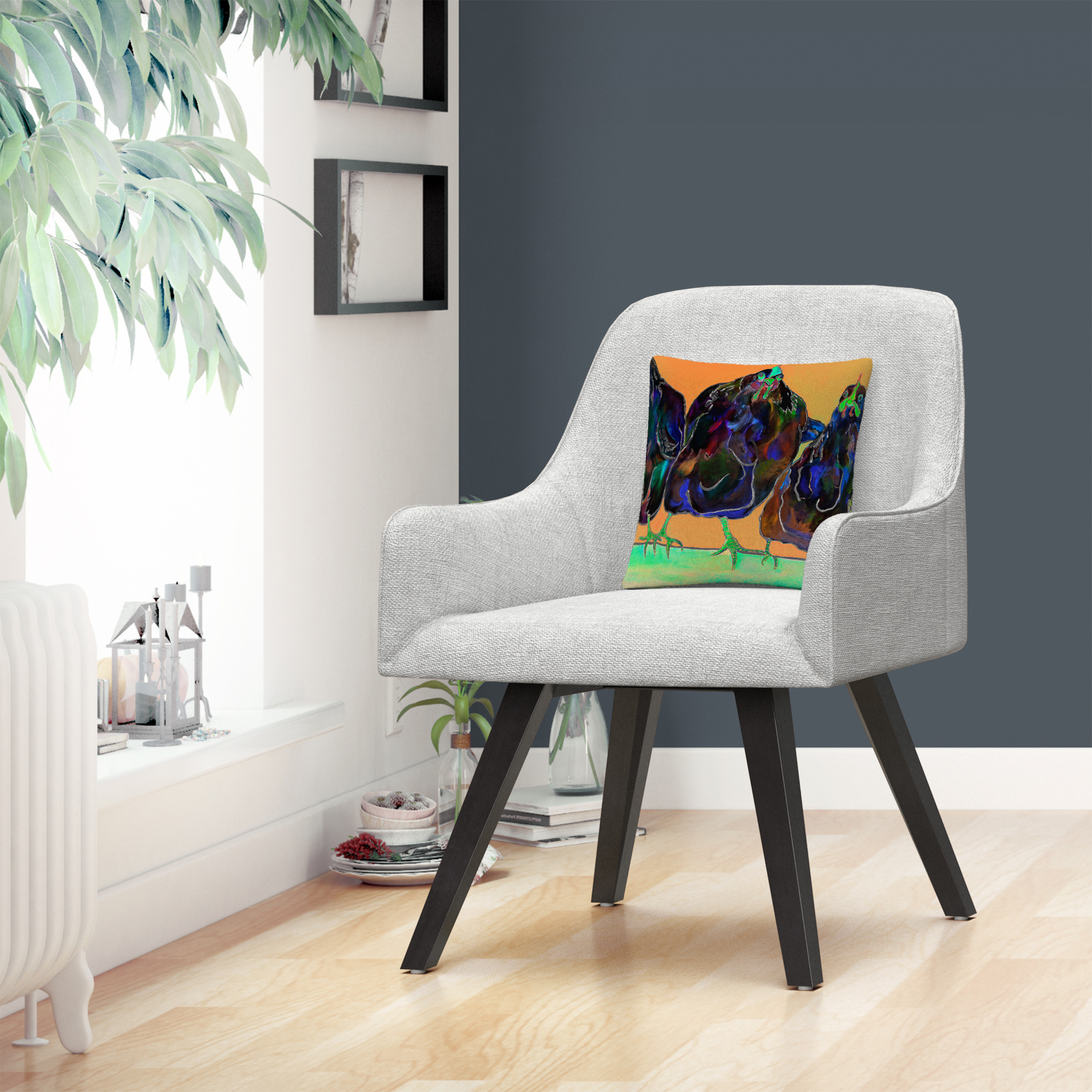 Color Series Four Clucks Green' Animals Pets Painting Bold By Pat Saunders-White 16 X 16 Decorative Throw Pillow