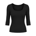 thumbnail image 7 of Women's 3/4 Sleeve Top Scoop Neck Ribbed Knit Slim Fit Casual Basic Undershirt Solid Color Layering Tee Tight Shirts for Women, 7 of 7