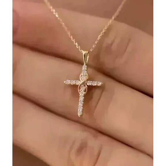 1Ct Round Cut Lab Created Diamond Women's Infinity Cross Pendant For Valentine 14K Yellow Gold Plated 18" Free Chain