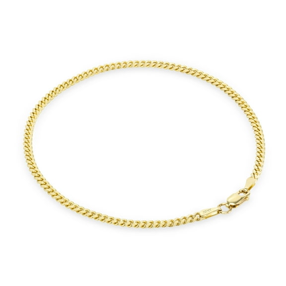Nuragold 10k Real Yellow Gold Solid Miami Cuban Link 2.7mm Chain Bracelet or Anklet (7"-9") Italian Jewelry for Men & Women