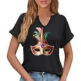 thumbnail image 5 of Craaazy Mardi Gras Shirts for Women Short Sleeve Casual Carnival Printed V-neck T-shirts Gifts, 5 of 6