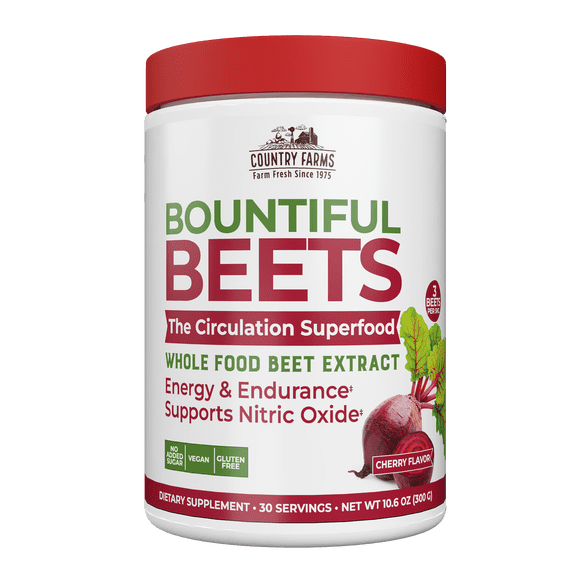 Country Farms Bountiful Beets, Delicious Cherry Flavor, The Circulation Superfood, Activates Essential Nitric Oxide, Natural Beet Extract, Boosts Energy and Endurance, 10.6 oz, 30 Servings