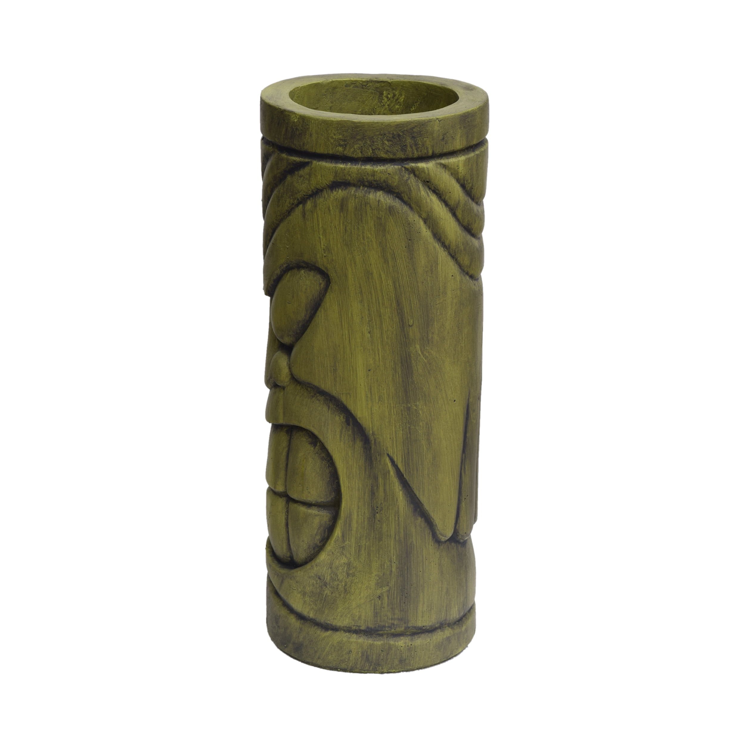 Mintazer Tiki Totem Tall Outdoor Planter, Polynesian Stone Statue Cylindrical Plant Pot with Drainage Hole for Patio Backyard Garden