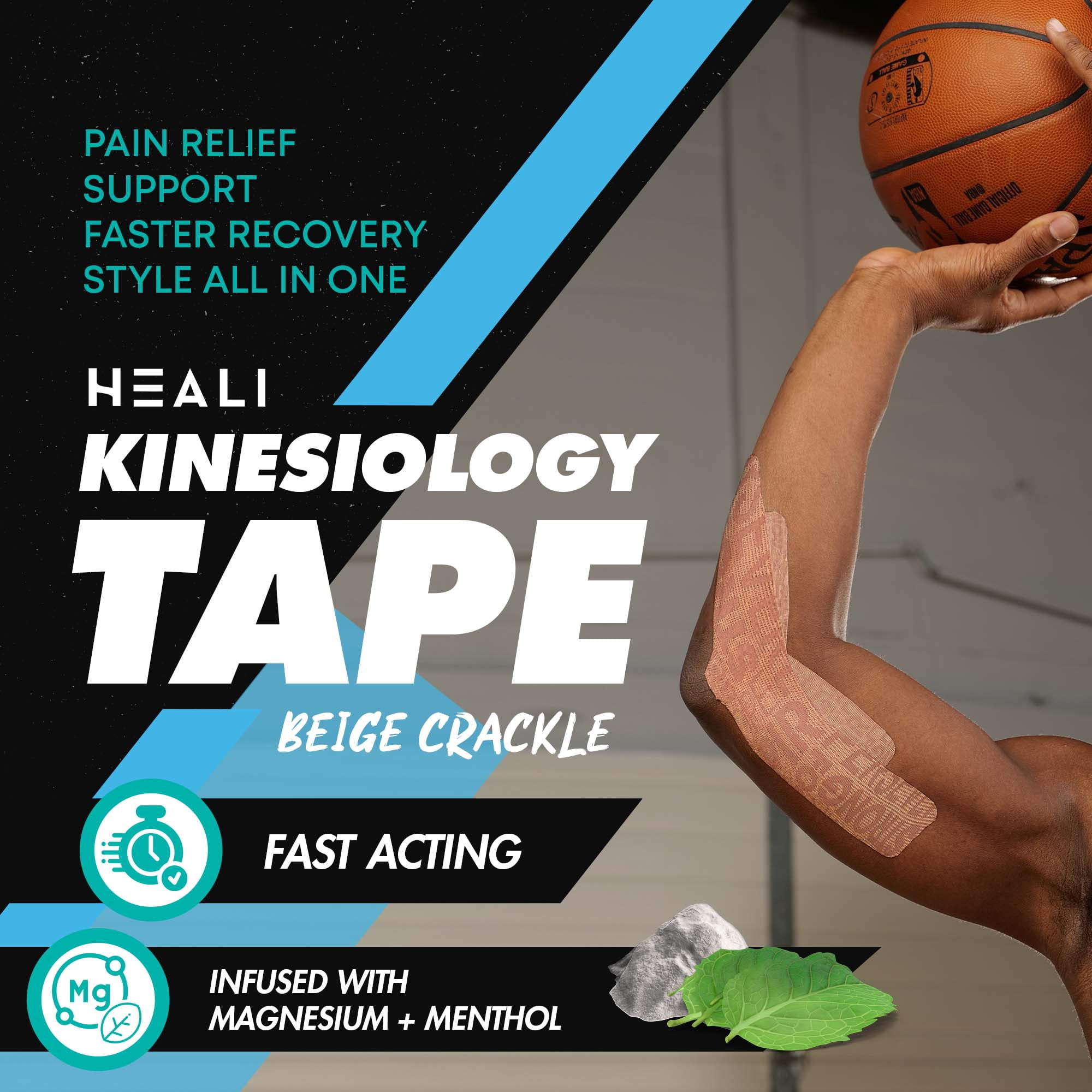 (2 pack) Heali PRO Kinesiology Tape, Menthol and Magnesium, 20 Precut Strips, Synthetic Silk, Beige Inspo