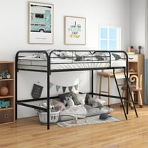 Kumix 50'' Tall Metal Loft Bed Twin Size, Junior Loft Bed with Spacious Under Bed Space, Full Length Guardrail & Inclined Ladder for Teens Adults, Heavy Duty Loft Bed Frame for Bedroom, Black