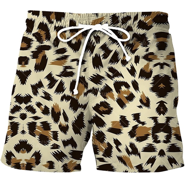 WILLBEST Pantalones Cortos Deportivos Ligeros con Estampado de Leopardo para Hombre, para Playa, Informales, para El Hogar