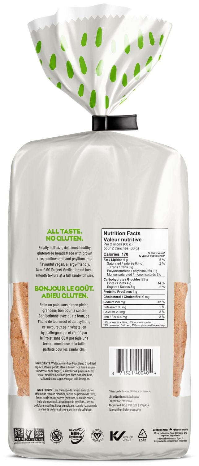 Little Northern Bakehouse Wide Sliced White Gluten Free Bread, Vegan Bread, Non-GMO and Allergy-Friendly, 100% Plant Based + Egg Free