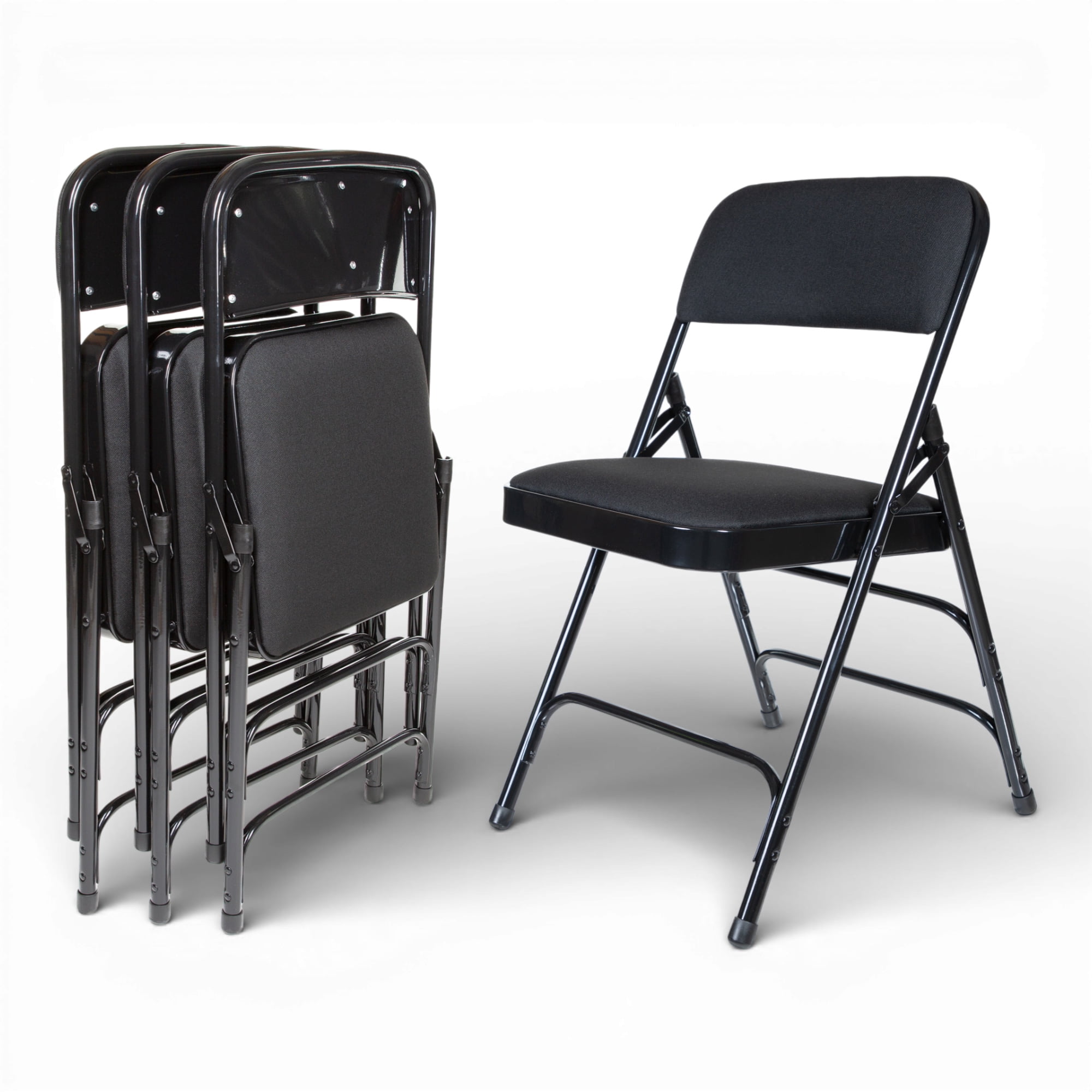 Hampden Furnishings Bernadine Collection Fabric Triple Brace Folding Chair, Black, Pack of 4