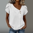 thumbnail image 2 of 100% Cotton Blouses for Women V-Neck Button Short Sleeve Shirts Solid Color Pullover Casual Plus Size Summer Tops,Size S-2XL, 2 of 6