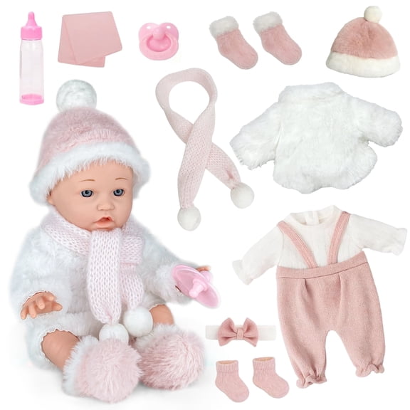 Caunedy Baby Doll Set, 12inch Realistic Soft Baby Doll with Pacifier & Nursing Bottle & Washable Quilt, Doll Toys for Kids 3-5 4-6 5-7 Gifts