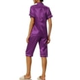 thumbnail image 3 of INSPIRE CHIC Women's Satin Pajamas Sets Short Sleeve Button Tops with Capri Pants 2 Pcs Loungewear S Purple, 3 of 6