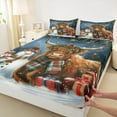 thumbnail image 3 of Homewish 3D Highland Bull Queen Sheet Sets, Magical Christmas Snowman Flat Sheet, Winter Festival Queen Fitted Sheet, Breathable Home Decor, 4pcs, 3 of 7