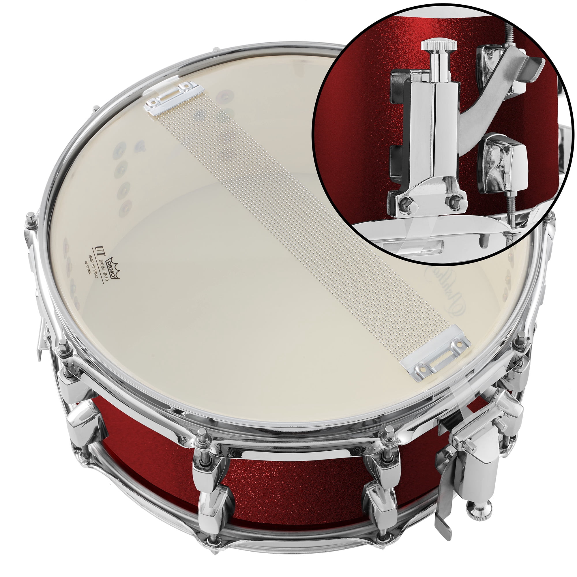 Ashthorpe Snare Drum with Remo Head - Red, Beginner Kit with Stand and Gig Bag