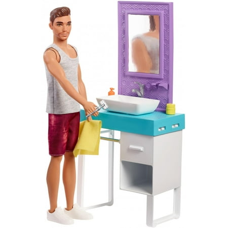 Barbie Bathroom Themed Playset With Shaving Ken Doll And Sink Mirror