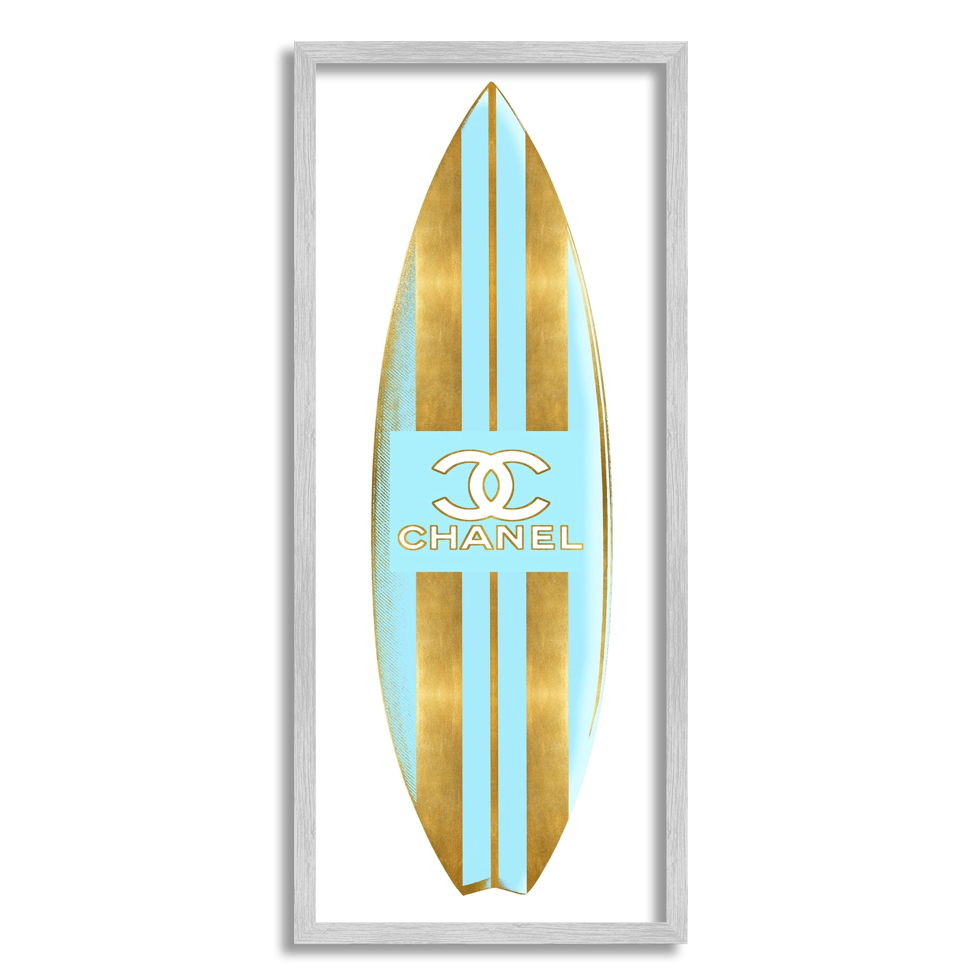 Striped Turquoise Surfboard Glam Designer Fashion Motif Beauty & Fashion Graphic Art Framed Art Print Wall Art
