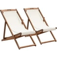 thumbnail image 4 of Outdoor Wooden Patio Lounge Chair 2 Set Beach Sling Chair Set Height Portable Reclining Beach Chair Solid Wood Frame with White Polyester Canvas 3 Level,Khaki, 4 of 8