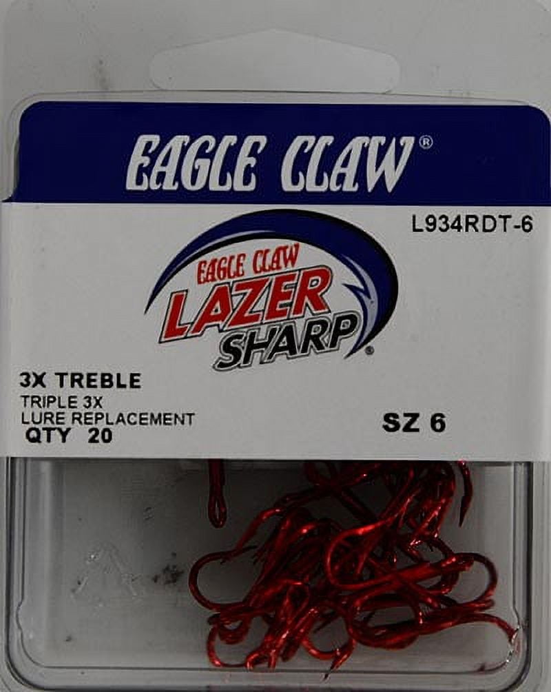 (2 pack) Lazer Sharp L934RDTH-6 3X Treble Hook, Red, Size 6