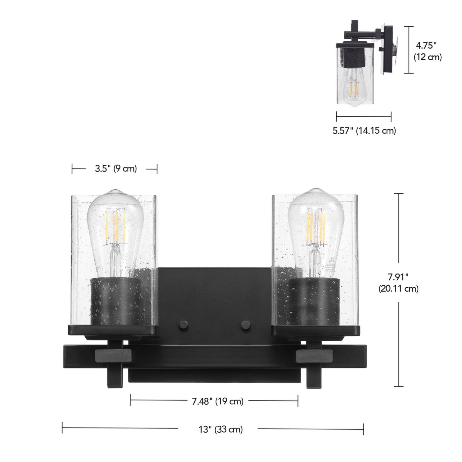 3-Piece Matte Black Powder Room Set with 13" 2-Light Vanity Fixture, 91007982