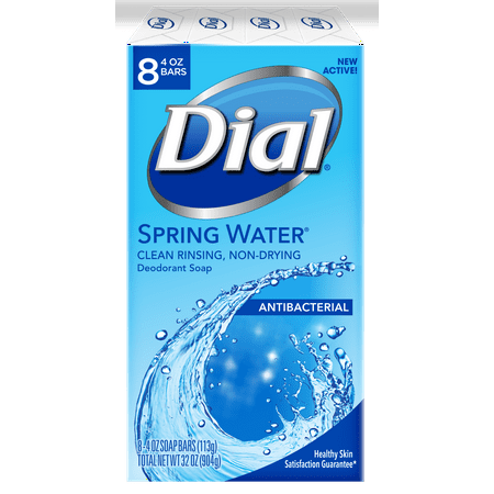 Dial Antibacterial Deodorant Bar Soap, Spring Water, 4 Ounce Bars, 8