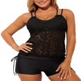 thumbnail image 2 of Women 2Pcs Conservative Swimsuit  See-Through Spaghetti Strap Beach Vest Tops+High Waist Shorts, 2 of 6