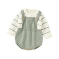 thumbnail image 1 of Chandail Rayé pour Bébé Fille Garçon 2025, Col Rond, Manches Longues, Combinaison, Vêtements Chauds Automne Hiver, Vert, 1 of 3
