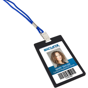 SICURIX Badge Holder - Vertical, Black, 6 / Pack (Quantity)