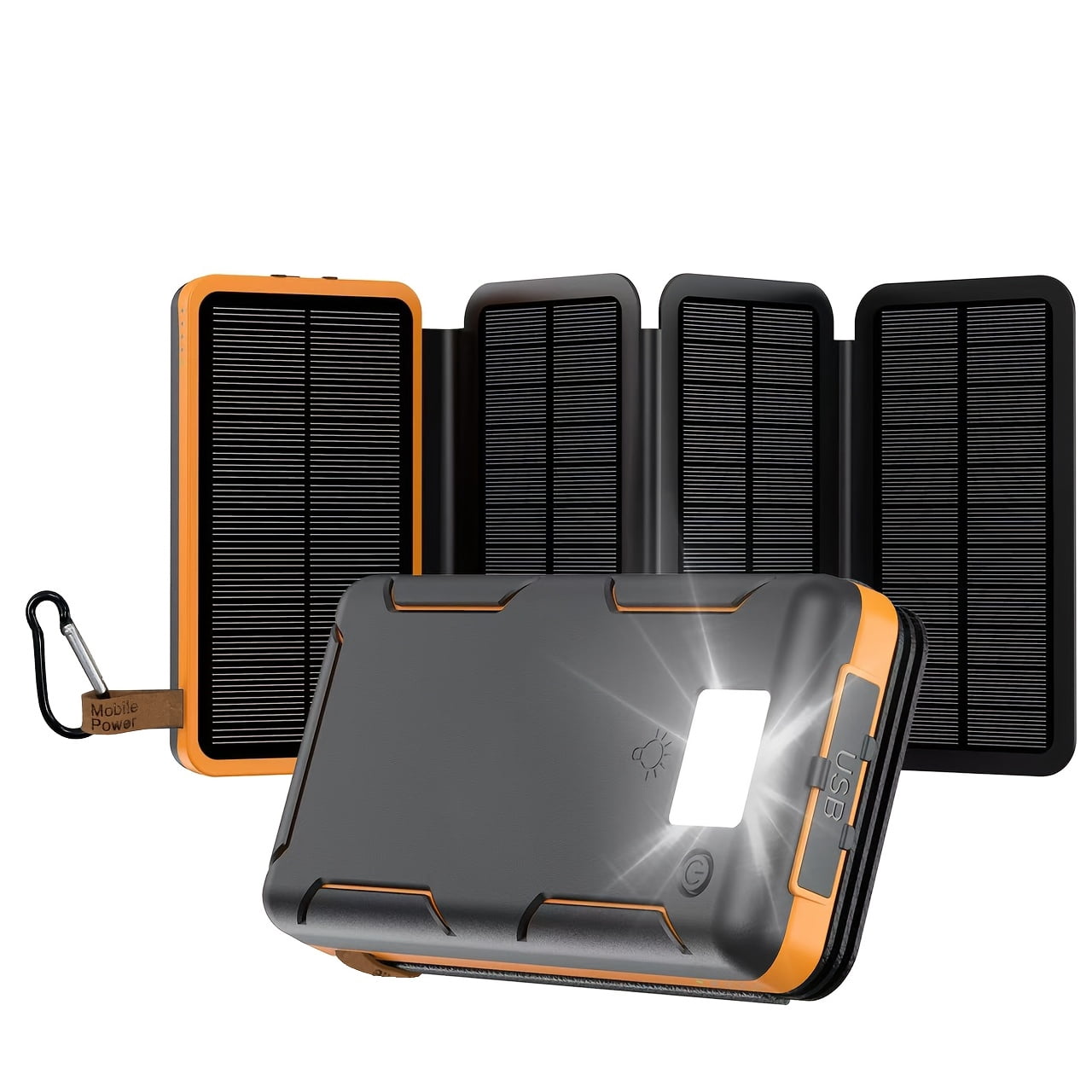 Tri-Folding Solar Power Bank 38800mAh, 4 Solar Panel Portable Charger with LED Lights for Smartphones, Tablets, Camping & Hiking