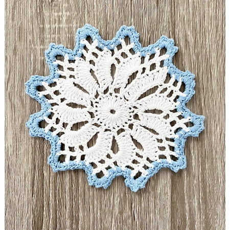 

Fennco Styles Handmade Crochet Cotton Whirlwind Two-Tone Doily 6 Round 1-Piece - Aqua Drink Coaster for Everyday Use Holiday Farmhouse Décor Cocktail Tea Party and Special Occasion