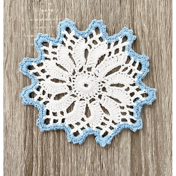 Fennco Styles Handmade Crochet Cotton Whirlwind Two-Tone Doily 6" Round, 1-Piece - Aqua Drink Coaster for Everyday Use, Holiday, Farmhouse Décor, Cocktail, Tea Party and Special Occasion