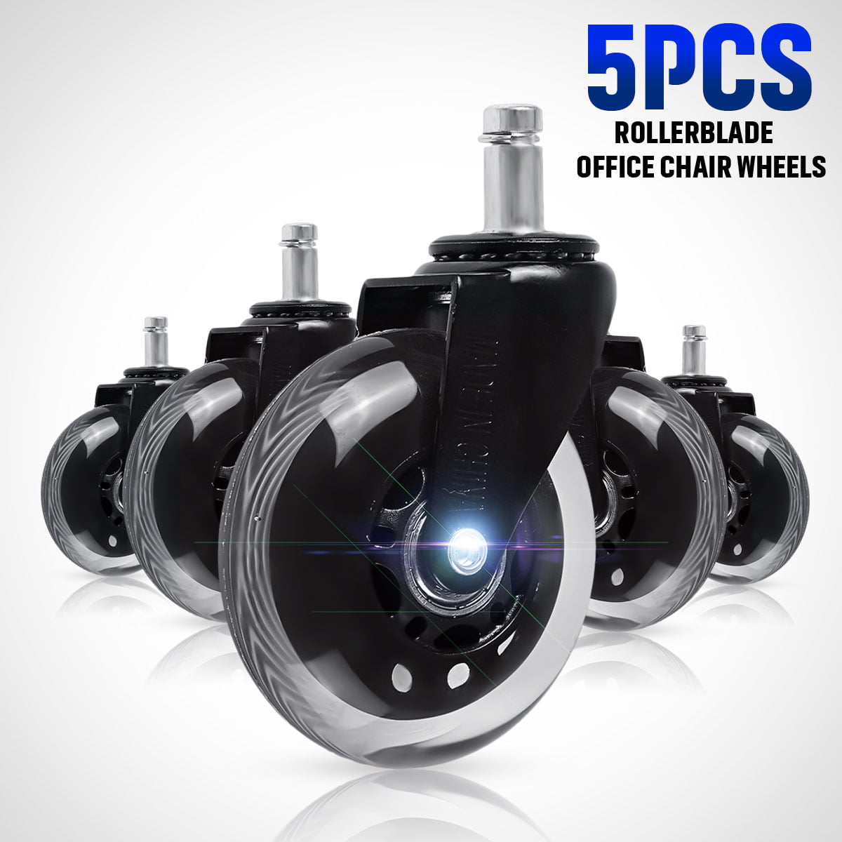 Soft Wheel Office Chair Casters Service Caster Hardwood Safe Non Marking Set of 5 2 Black Twin Wheels with Brakes