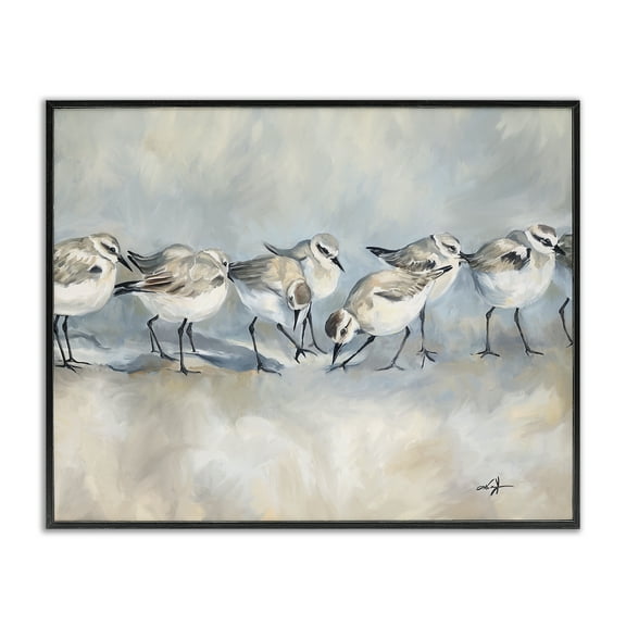 Stupell Industries Sandpiper Birds Mirage Animals Painting Black Framed Art Print Wall Art, 14 x 11