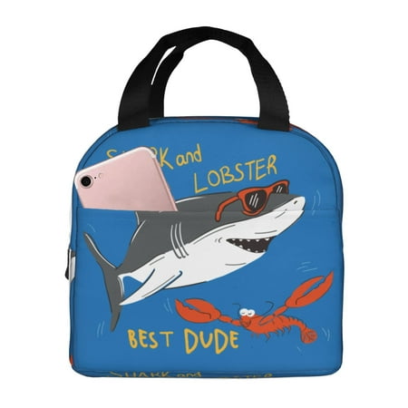 Insulated Lunch Bag for Women Men - Shark With Sunglasses and Lobste Leakproof Cooler Lunch Box for Women Men  Lunch Tote Bags for Work School Picnic Travel