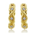 thumbnail image 2 of 18K Yellow Gold Plated Sterling Silver Cubic Zirconia Designed Hoop Earrings, 2 of 2