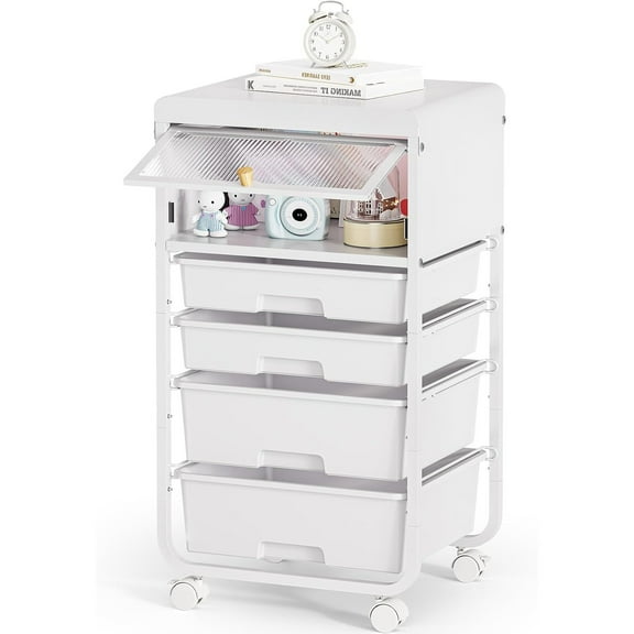 Utility-Rolling-Storage-Drawer-Craft-Cart-Organizers with 4 Drawers & Dust-proof Door for Kid Craft Art Room,Bedroom,Home Office, 4 Tiers Drawer cart