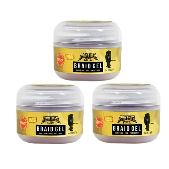 Extra-Hold Edge Control Gel – 3-Pack of 1 Oz. Jars Black Panther Strong Elite Edge Control & Braiding Gel with Edge Brush for Baby Hairs–Natural Instant Edge Control for Black Hair, 4C Gel. Unisex