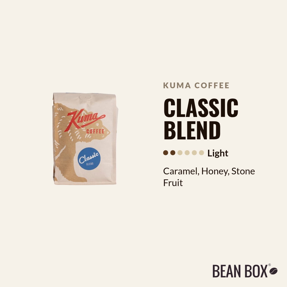 Classic Blend - Roasted by Kuma Coffee - Whole Bean Coffee - 12oz Bag