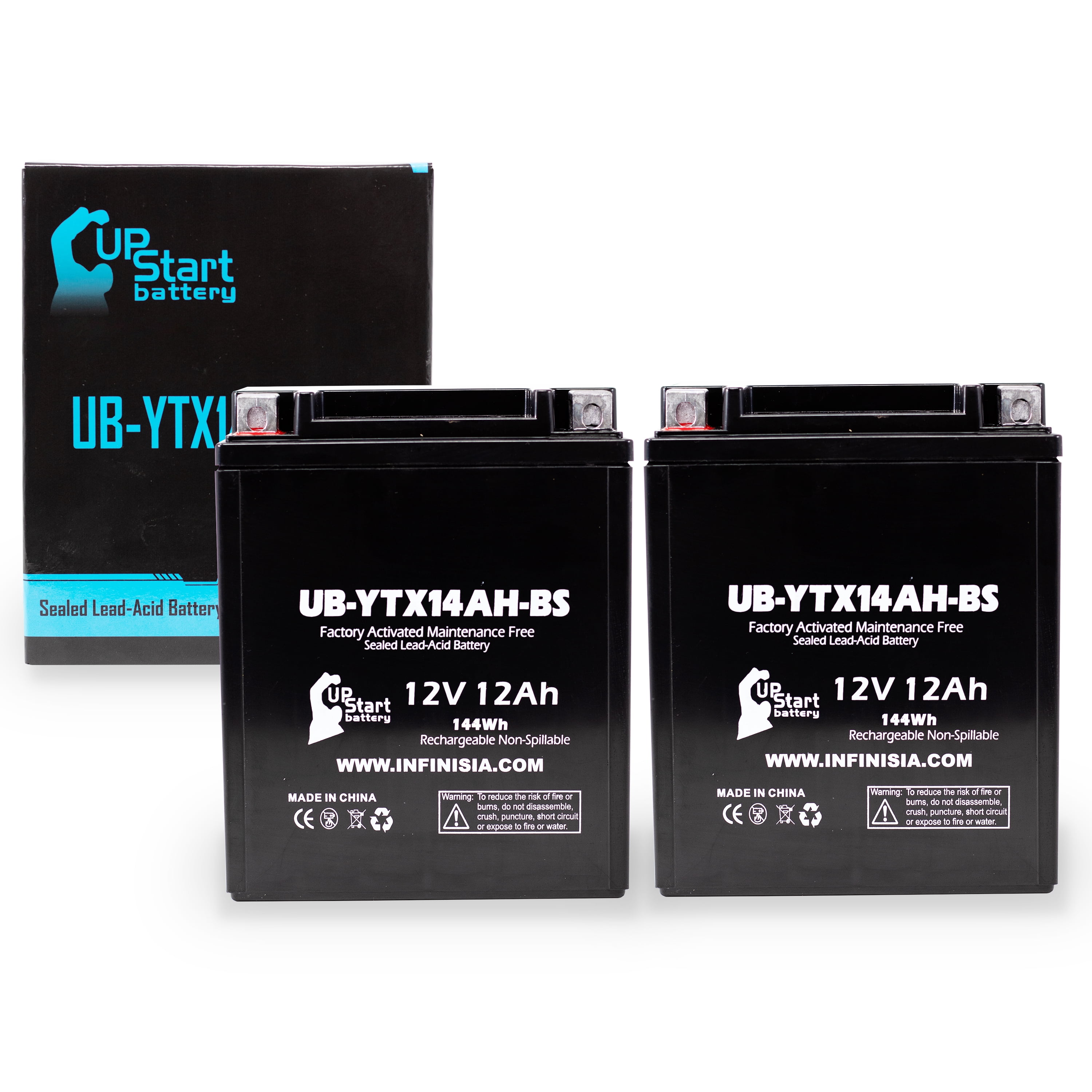 2-Pack UB-YTX14AH-BS Battery Replacement for 1985 Yamaha YTM200, E, ER Tri Moto 200 CC ATV - Factory Activated, Maintenance Free, Motorcycle Battery - 12V, 12AH, UpStart Battery Brand