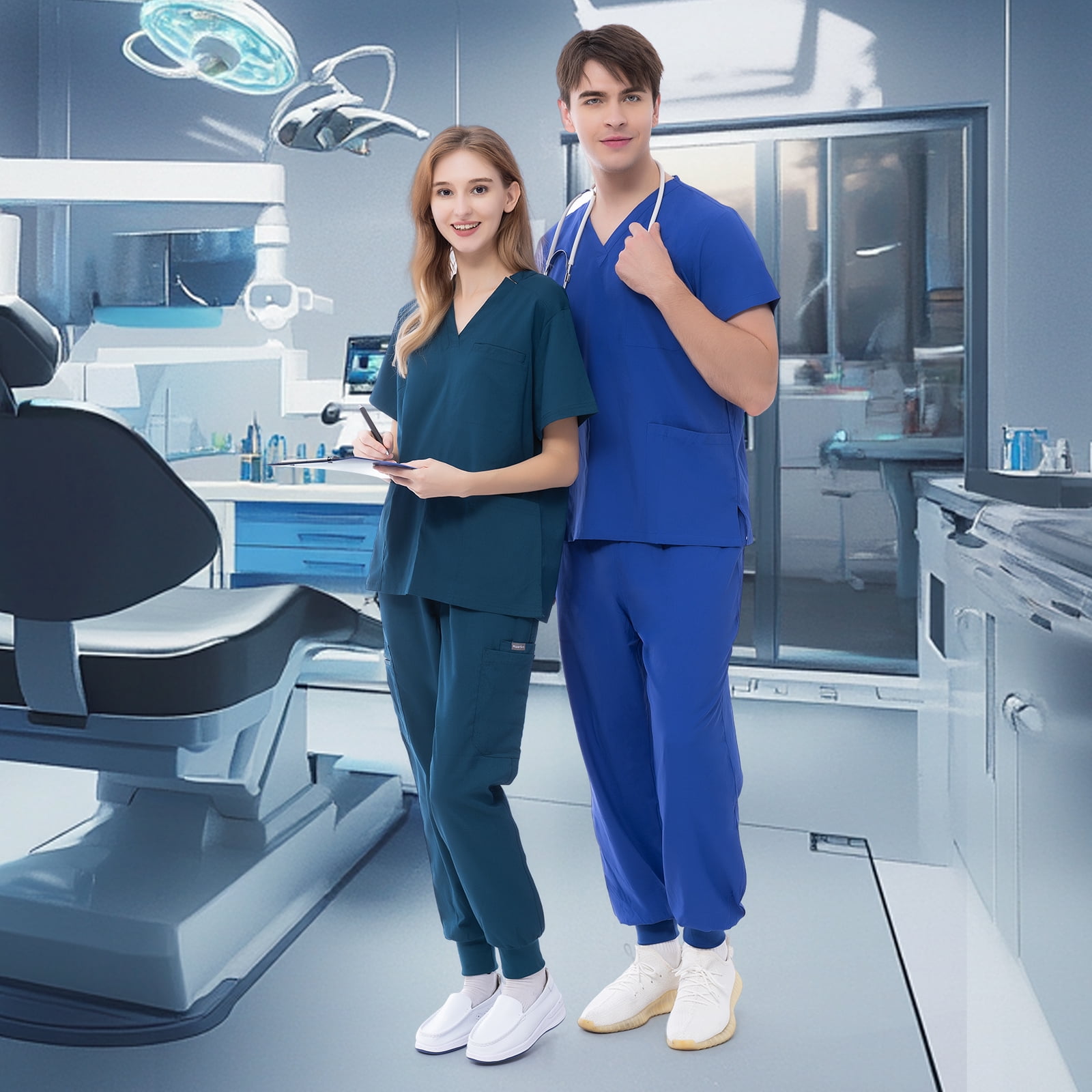 RAYGARD Scrubs Medical Uniform - Women and Man Scrubs Set Medical Scrubs Top and Pants