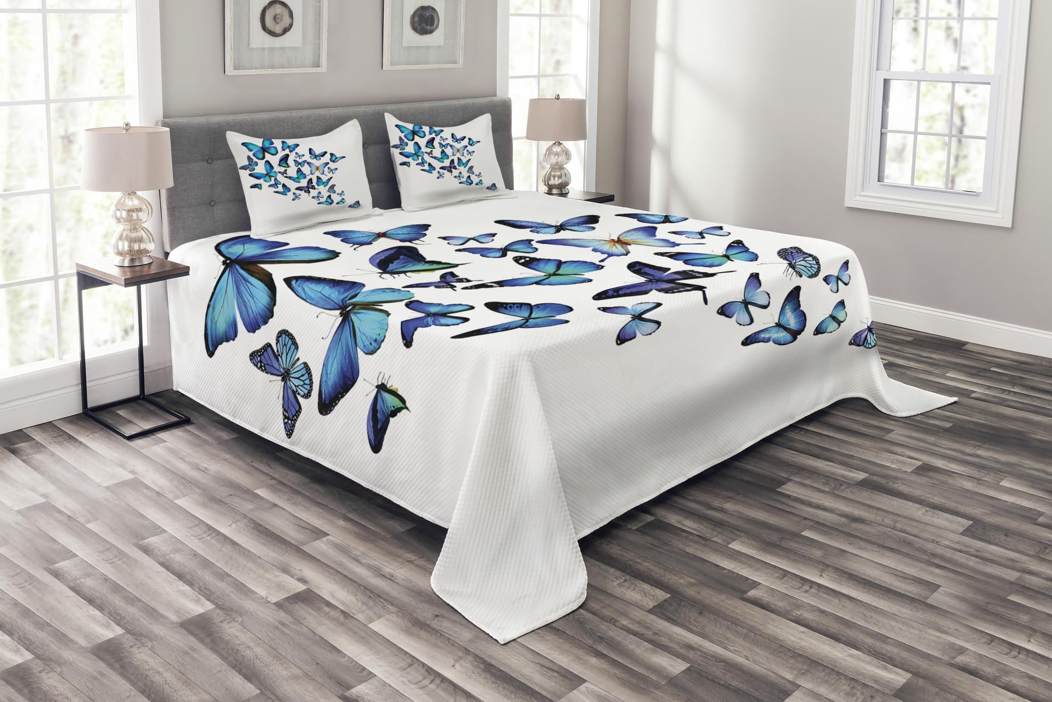 Butterflies Bedspread Set King Size, Group of Flying Butterflies ...