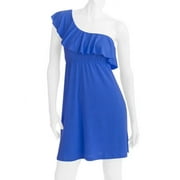 Juniors' Plus Knit One Shoulder Ruffle Dress