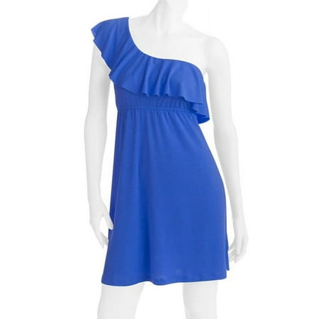 Juniors' Plus Knit One Shoulder Ruffle Dress